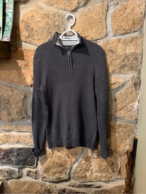 Nautica Men's Dark Charcoal Quarter-Zip Textured Sweater